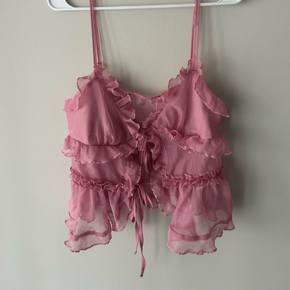 SHEIN Pink Sheer Layered Top